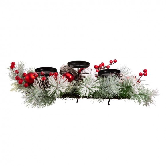 Glitzhome Glitted Berry Ornament Pinecone Candle Holder Centerpiece