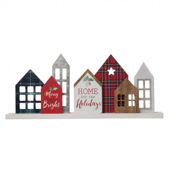 Glitzhome 20"L Metal & Wooden Christmas House Table Décor