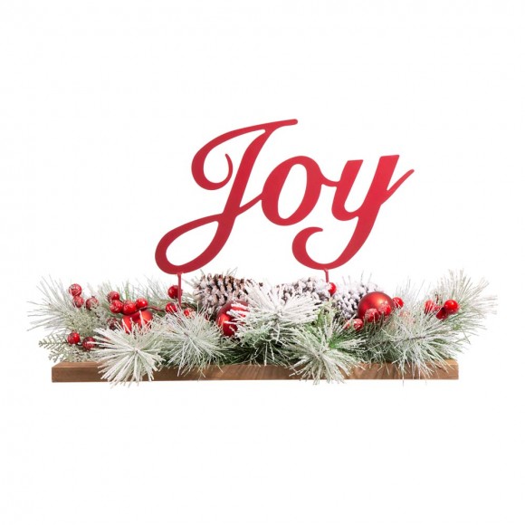 Glitzhome 20"L Christmas Metal "Joy" Floral Centerpiece Table Decor