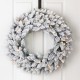 Glitzhome 24"D Pre-Lit Snow Flocked Christmas Wreath With Warm White LED Light