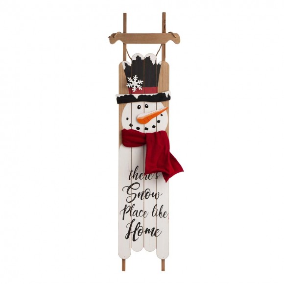 Glitzhome 42"H Wooden Sleigh Christmas Snowman Porch Sign