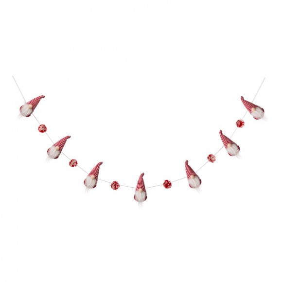 Glitzhome 72"L Red and White Fabric Christmas Gnome Garland