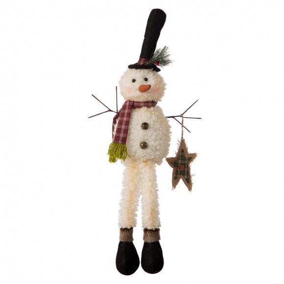 Glitzhome 28"H Fabric Christmas Snowman Shelf Sitter with Dangling Legs