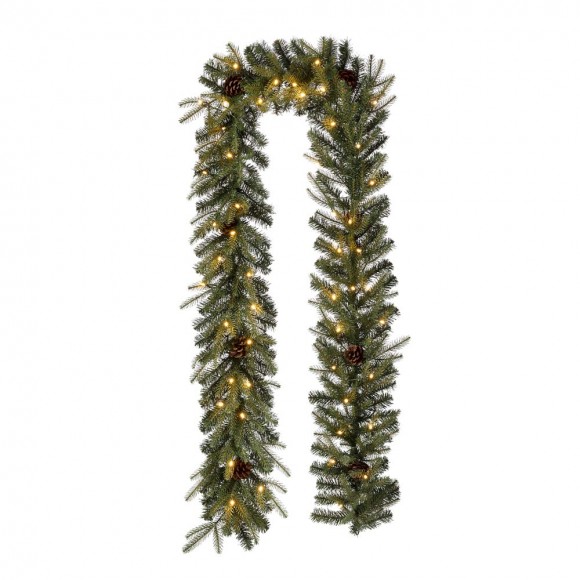 Glitzhome 9 ft. Pre-Lit Greenery Pine Cone Christmas Garland with 50 Warm White LED Lights