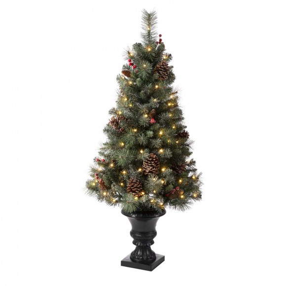 Glitzhome 4ft Flocked Artificial Christmas Tree With 100 Warm White Light