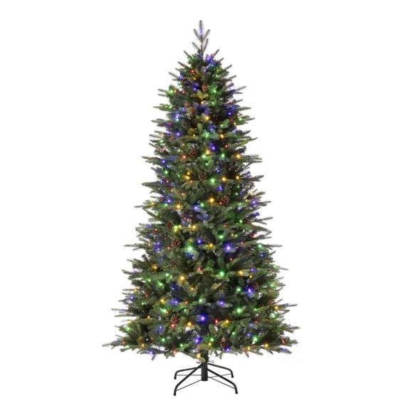 Glitzhome 7ft Pre-Lit Green Fir Artificial Christmas Tree with 500 LED Lights