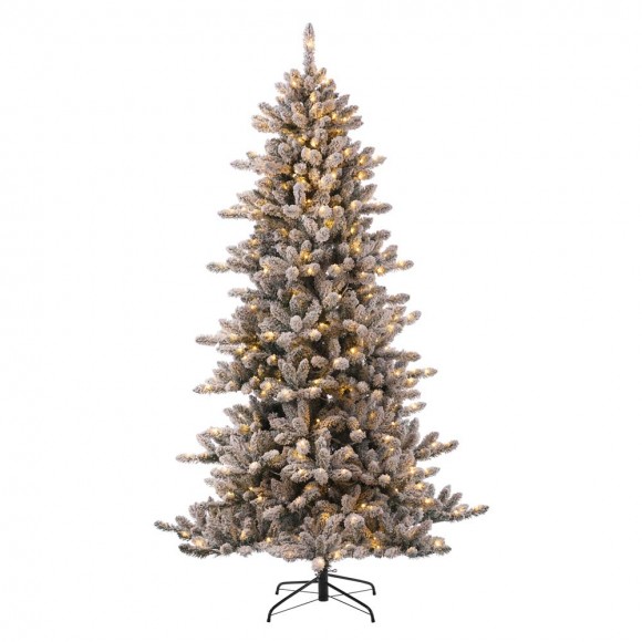 Glitzhome 7.5ft Pre-Lit Snow Flocked Fir Christmas Tree with 400 Warm White Lights