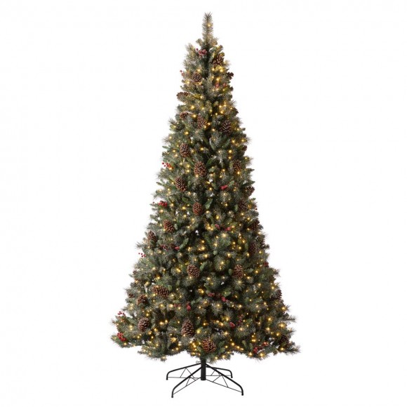 Glitzhome 9ft Pre-Lit Green Pine Artificial Christmas Tree with 1000 Warm White Lights