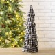 Glitzhome 16.93"H Black & White Plaid Fabric Table Tree