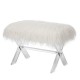 Glitzhome 25.6"L White and Clear Faux Fur Upholstered Bench with Acrylic X-Leg