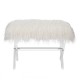 Glitzhome 25.6"L White and Clear Faux Fur Upholstered Bench with Acrylic X-Leg