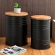 Glitzhome Black Metal Storage Accent Table or Stool with Solid Wood Lid - Set of 2