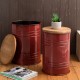 格致优品 Glitzhome Red Metal Storage Accent Table or Stool with Round Wood Lid—格致优品 Glitzhome 红色金属边桌/ 凳子，附储物功能
