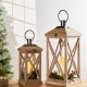 Glitzhome Modern Farmhouse Wooden Lantern, Set of 2