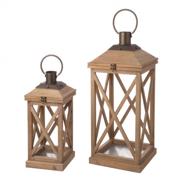 Glitzhome Modern Farmhouse Wooden Lantern, Set of 2