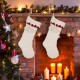 Glitzhome 22"L Knitted  Polyester White Christmas Stocking  With Red Trim & Pompom Set of 2