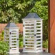 Glitzhome Wash White Farmhouse Wooden Shutter Lanterns, Set of 2