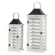 Glitzhome Wash White Farmhouse Wooden Shutter Lanterns, Set of 2