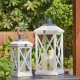 Glitzhome Wash White Farmhouse Modern Wooden Lanterns, Set of 2