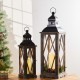 Glitzhome Black Farmhouse Wooden Lanterns With Diamond Window Frame,  Set of 2