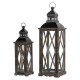 Glitzhome Black Farmhouse Wooden Lanterns With Diamond Window Frame,  Set of 2
