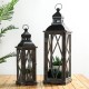 Glitzhome Black Farmhouse Wooden Lanterns With Diamond Window Frame,  Set of 2