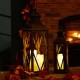 Glitzhome Black Farmhouse Wooden Lanterns With Diamond Window Frame,  Set of 2