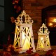 Glitzhome Wash White  European Farmhouse Wooden Lanterns With 3D Metal Lace Top, Set of 2