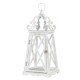 Glitzhome Wash White  European Farmhouse Wooden Lanterns With 3D Metal Lace Top, Set of 2