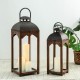 Glitzhome Whiskey Brown Farmhouse Modern Wood/Metal Lanterns, Set of 2