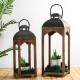 Glitzhome Whiskey Brown Farmhouse Modern Wood/Metal Lanterns, Set of 2