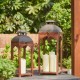 Glitzhome Whiskey Brown Farmhouse Modern Wood/Metal Lanterns, Set of 2