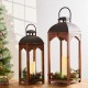 Glitzhome Whiskey Brown Farmhouse Modern Wood/Metal Lanterns, Set of 2