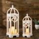 Glitzhome Wash White Farmhouse Wooden Church Window Frame Lanterns, Set of 2