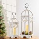 Glitzhome Wash White Farmhouse Wooden Church Window Frame Lanterns, Set of 2