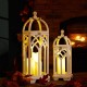 Glitzhome Wash White Farmhouse Wooden Church Window Frame Lanterns, Set of 2