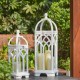 Glitzhome Wash White Farmhouse Wooden Church Window Frame Lanterns, Set of 2