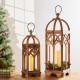 Glitzhome Farmhouse Natural Wooden Church Window Lanterns, Set of 2