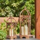 Glitzhome Farmhouse Natural Wooden Church Window Lanterns, Set of 2