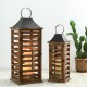 Glitzhome Farmhouse Natural Wooden Shutter Lanterns, Set of 2