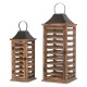 Glitzhome Farmhouse Natural Wooden Shutter Lanterns, Set of 2