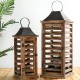 Glitzhome Farmhouse Natural Wooden Shutter Lanterns, Set of 2