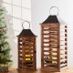 Glitzhome Farmhouse Natural Wooden Shutter Lanterns, Set of 2