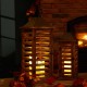 Glitzhome Farmhouse Natural Wooden Shutter Lanterns, Set of 2