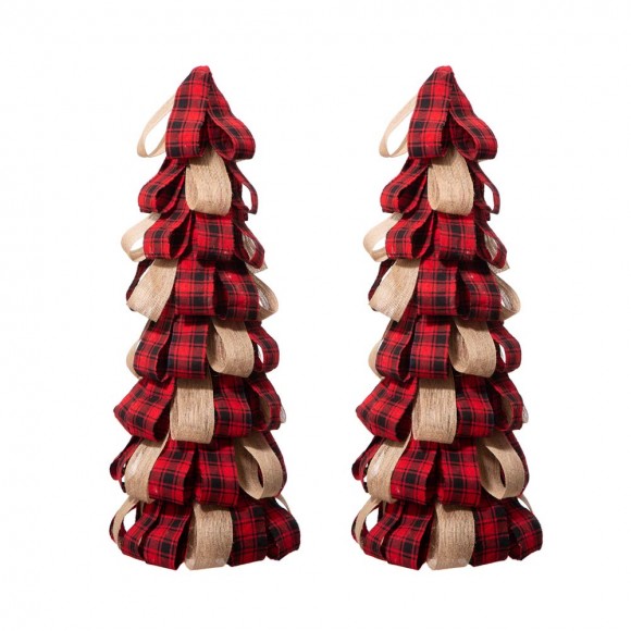 Glitzhome Plaid Fabric/Burlap Table Tree Set of 2