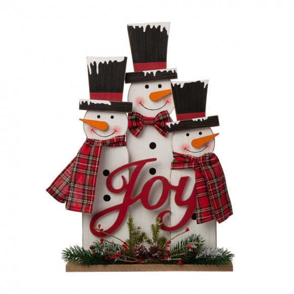 Glitzhome 18"H Wooden Snowman Family Table or Standing Decor