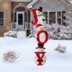 Glitzhome Metal Vertical or Horizontal "JOY" Snowman Family Yard Stake, Set Of 3