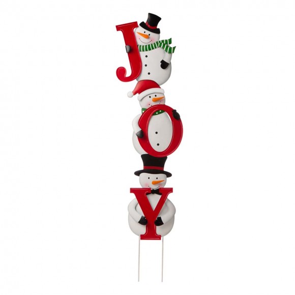 Glitzhome Metal Vertical or Horizontal "JOY" Snowman Family Yard Stake, Set Of 3