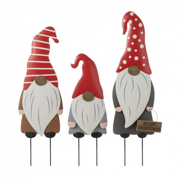 Glitzhome Christmas Metal Gnome Yard Stake or Standing Decor or Wall Decor, Set of 3