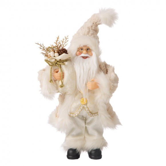 Glitzhome 12"H Standing Santa Figurine With a Beige Felt Outfit